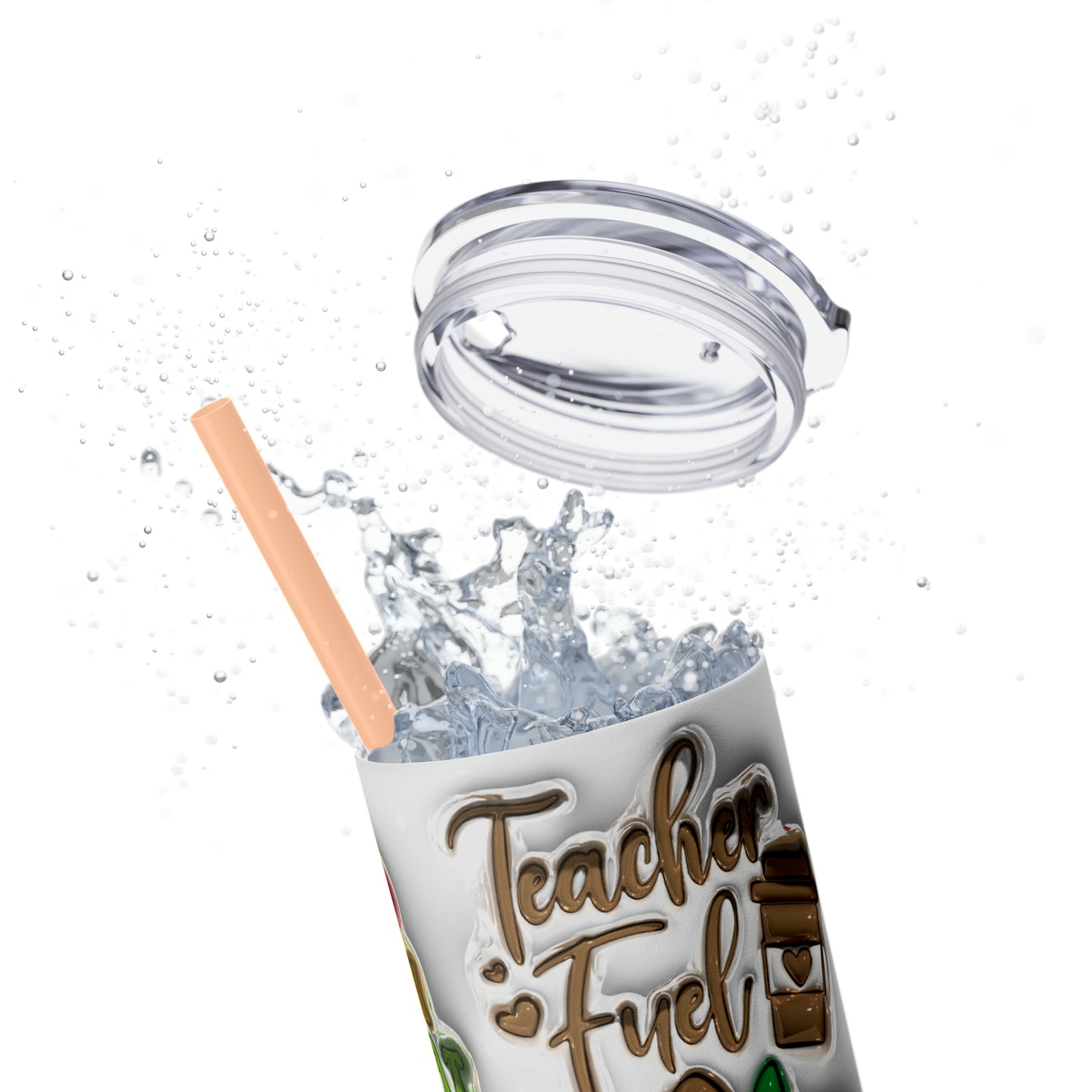 A+ Teacher Quotes Collage Skinny Tumbler with Straw, 20oz