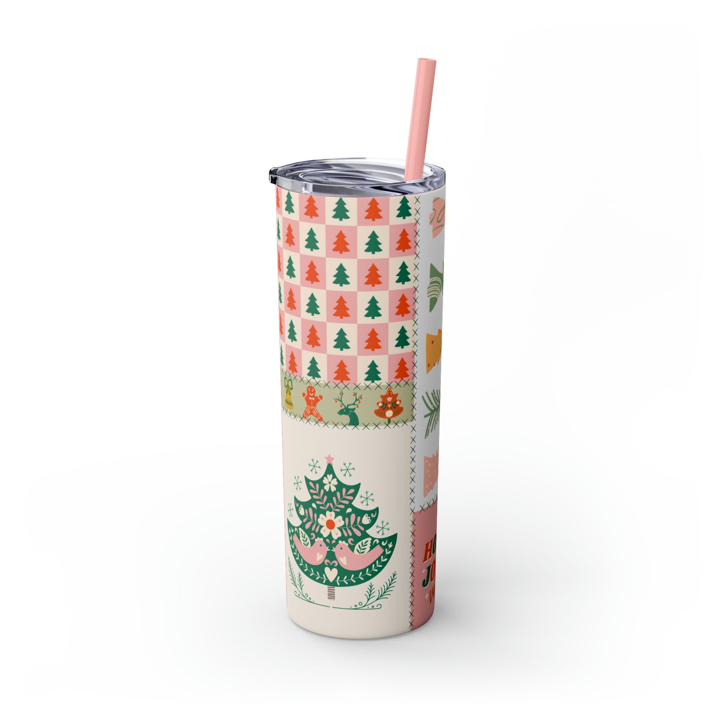 Boho Christmas Printed Holiday Skinny Tumbler with Straw, 20oz