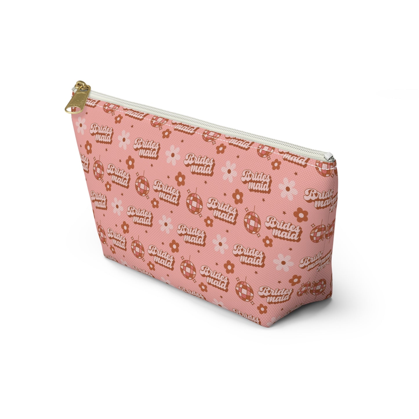 Retro Bridesmaid Pink Disco Ball Print Design Accessory Pouch w T-bottom