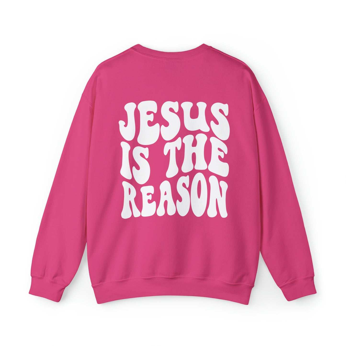 Jesus is the Reason Front & Back Design White Logo Unisex Heavy Blend™ Crewneck Sweatshirt
