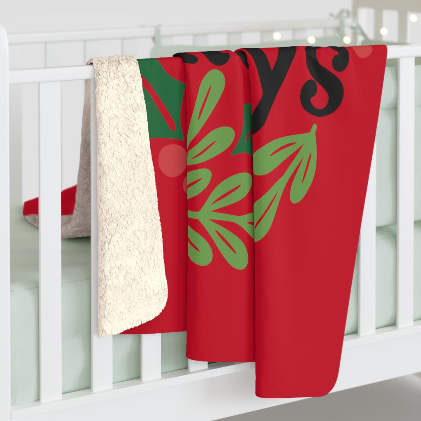 Happy Holidays Evergreen Wreath Sherpa Fleece Blanket