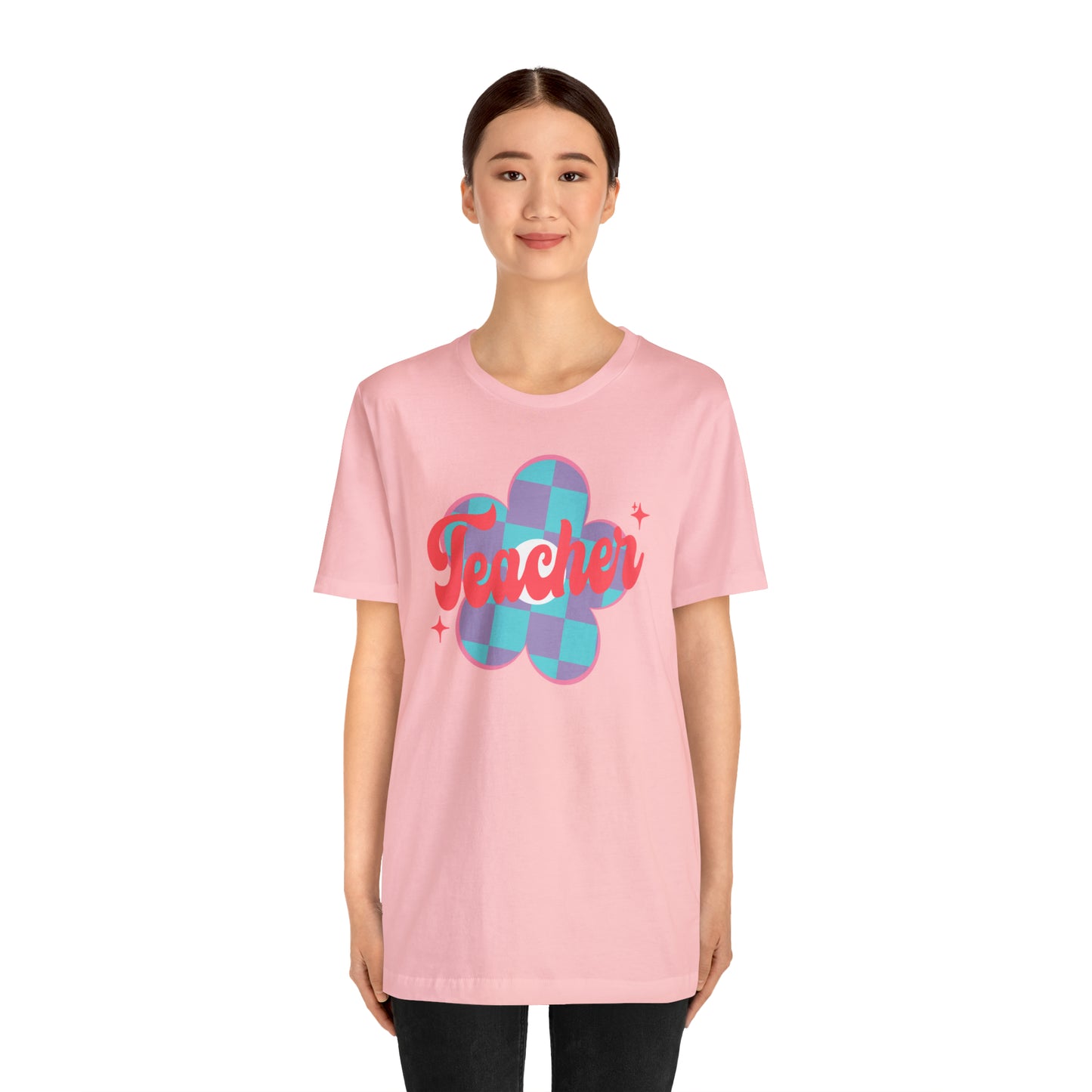 Purple and Blue Plaid Daisey Teacher T-Shirt