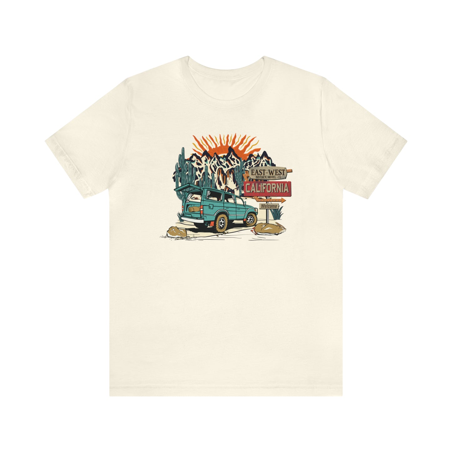 Vintage Mountain Scene with Bronco Unisex Jersey Short Sleeve Tee
