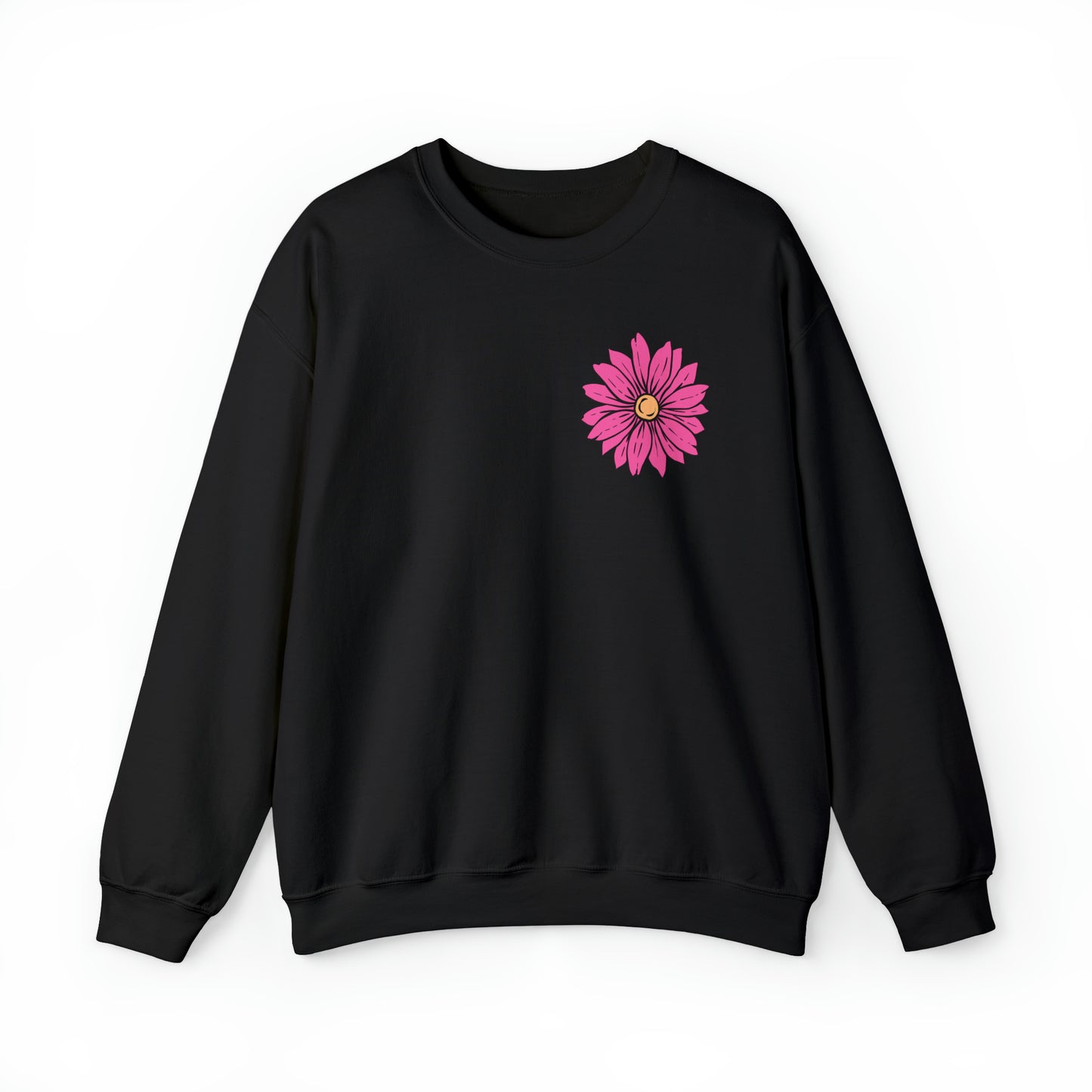 FRONT AND BACK DESIGN Positive Energy (Flower on Front and Message on Back) Font Heavy Blend™ Crewneck Sweatshirt