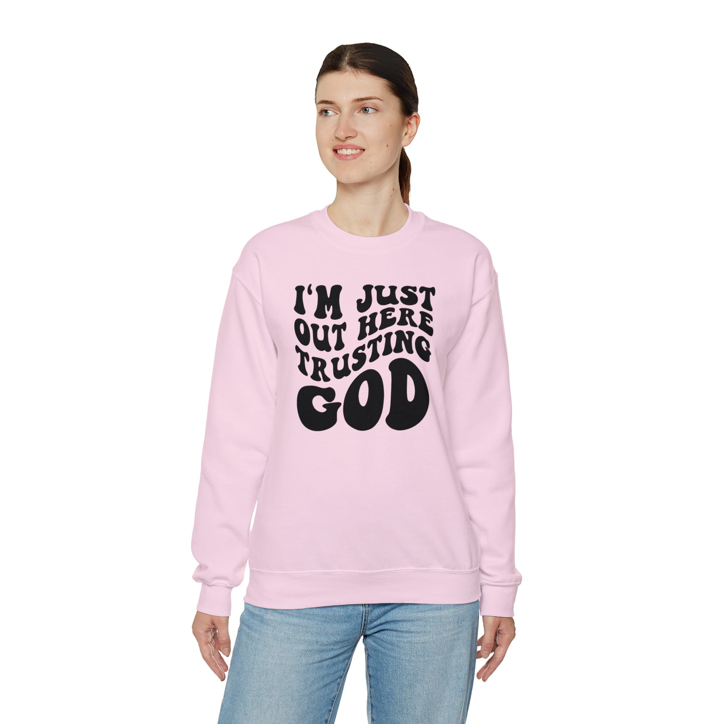 I'm Just Out Here Trusting God Design Heavy Blend™ Crewneck Sweatshirt