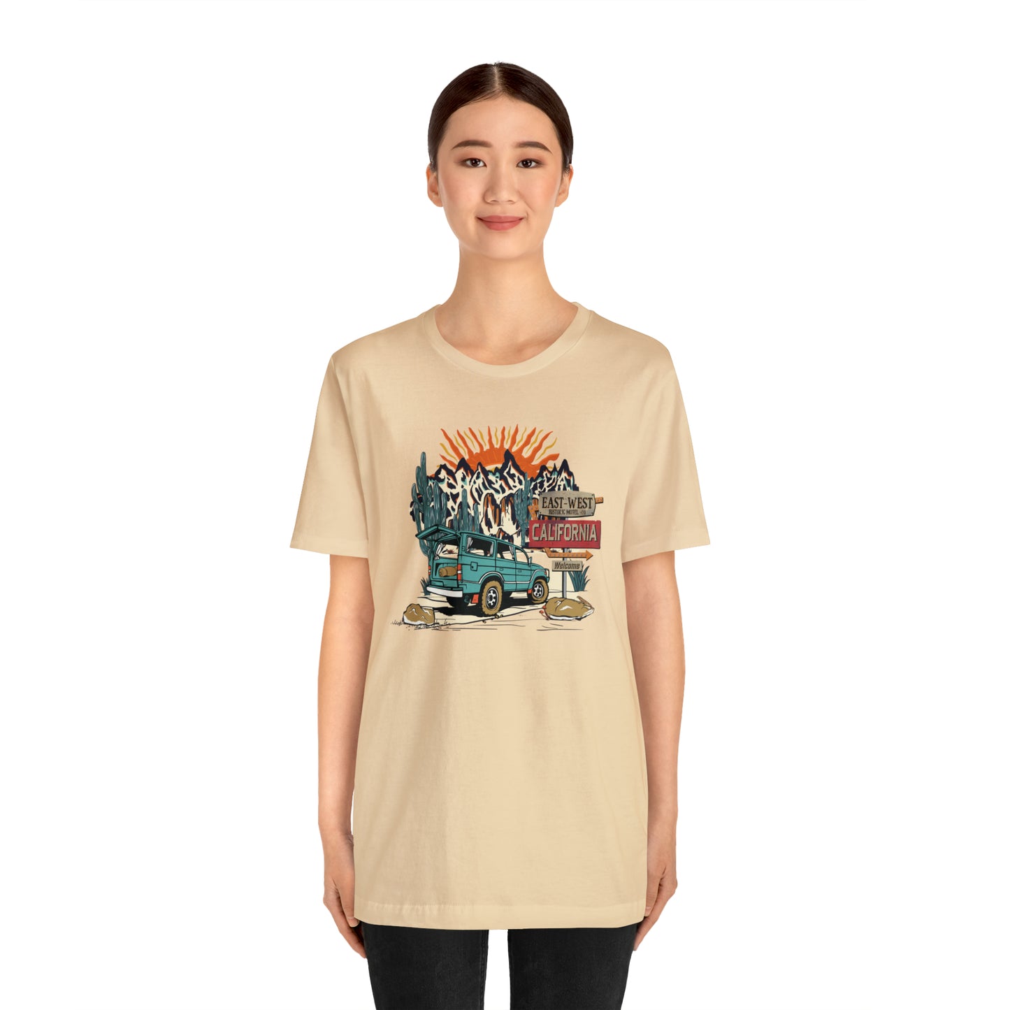 Vintage Mountain Scene with Bronco Unisex Jersey Short Sleeve Tee