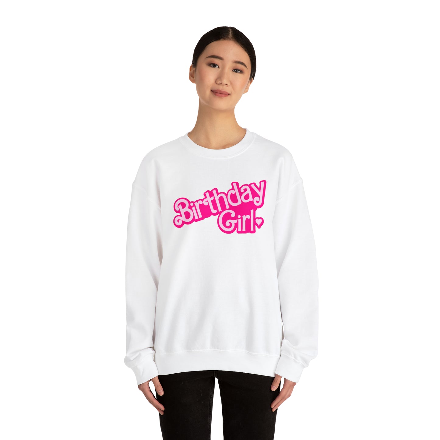 Birthday Girl with Hot Pink Barbie Font Heavy Blend™ Crewneck Sweatshirt