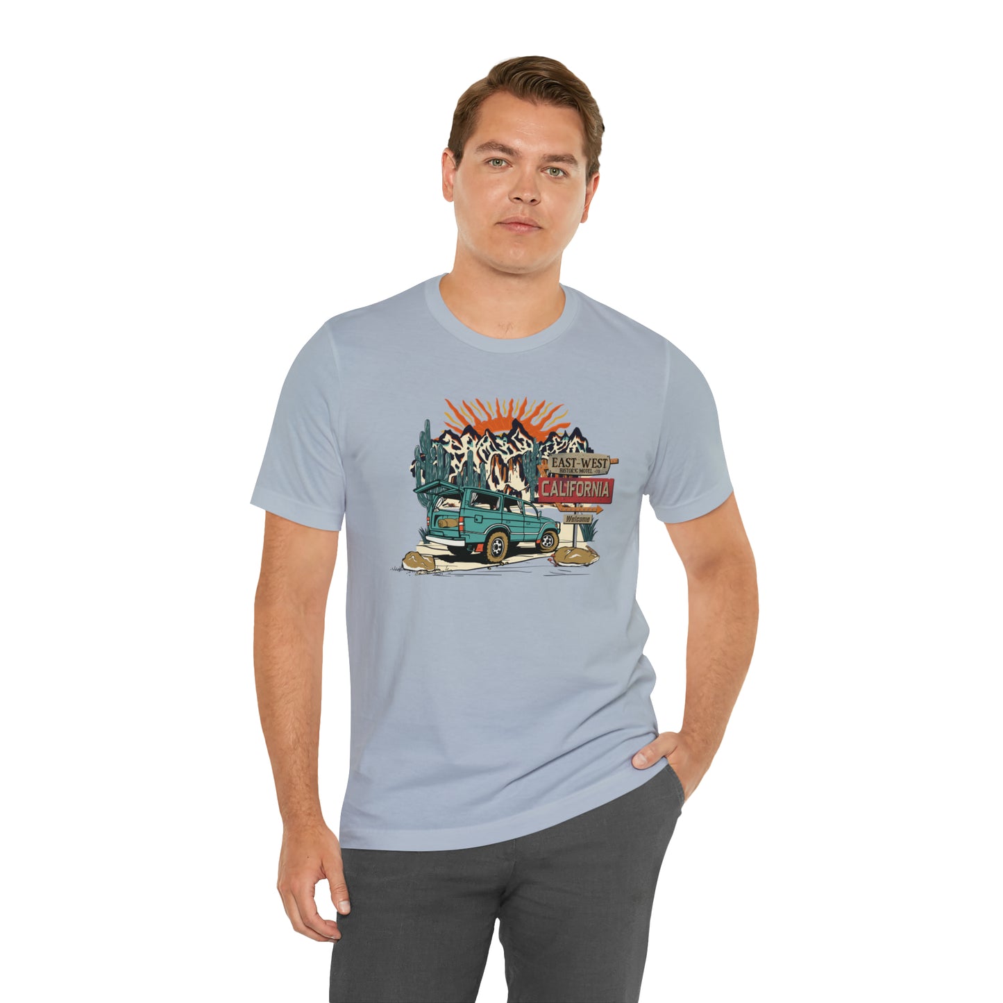 Vintage Mountain Scene with Bronco Unisex Jersey Short Sleeve Tee
