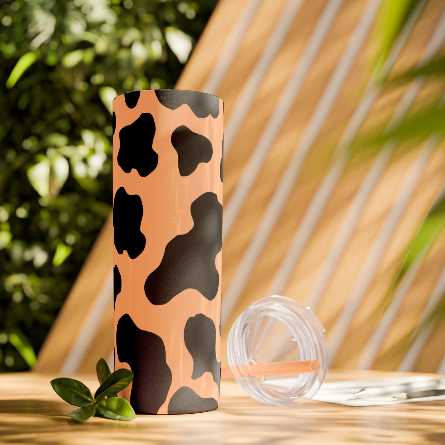 Country Cow Print Skinny Tumbler with Straw, 20oz