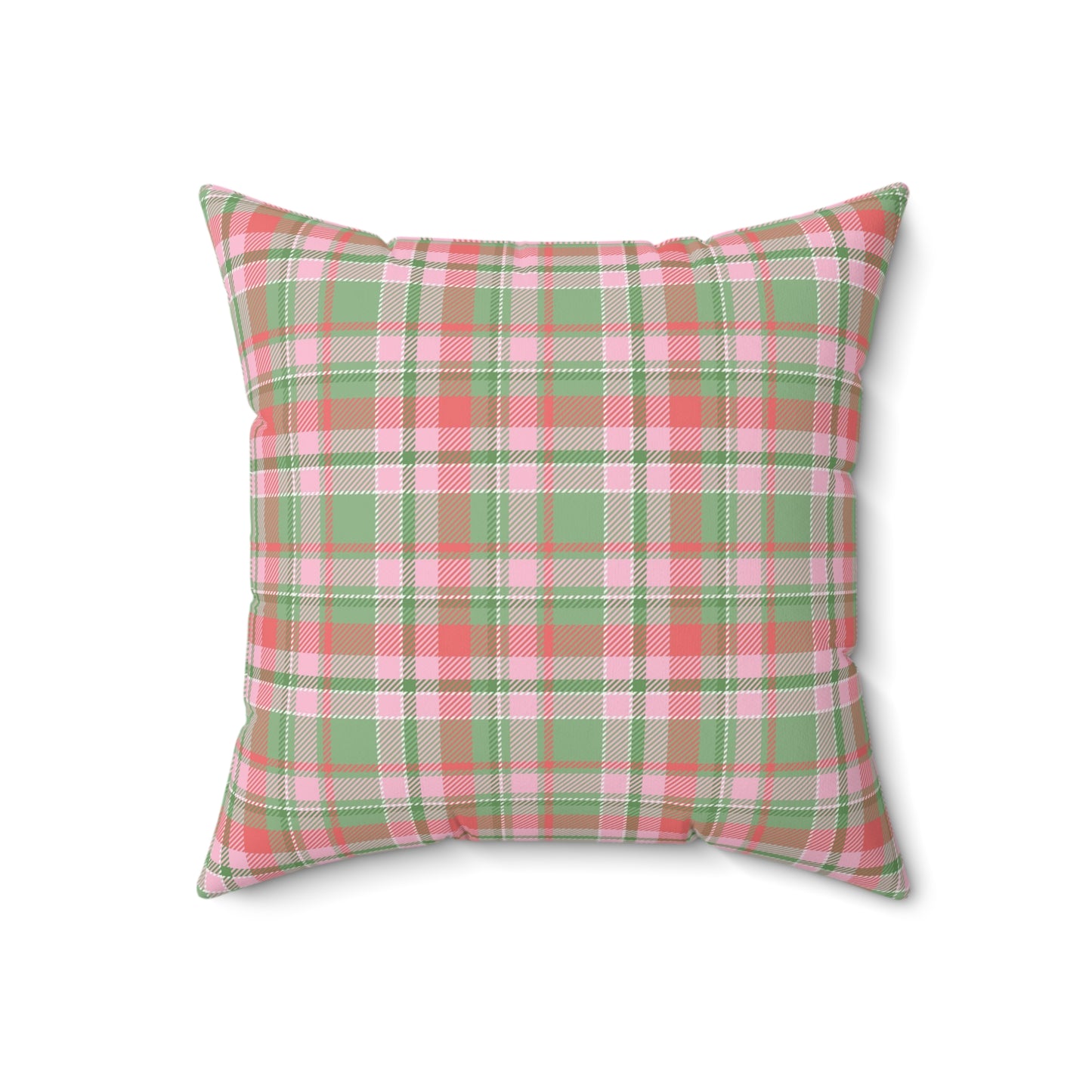 Christmas Pink Plaid/ Holiday Polyester Square Pillow