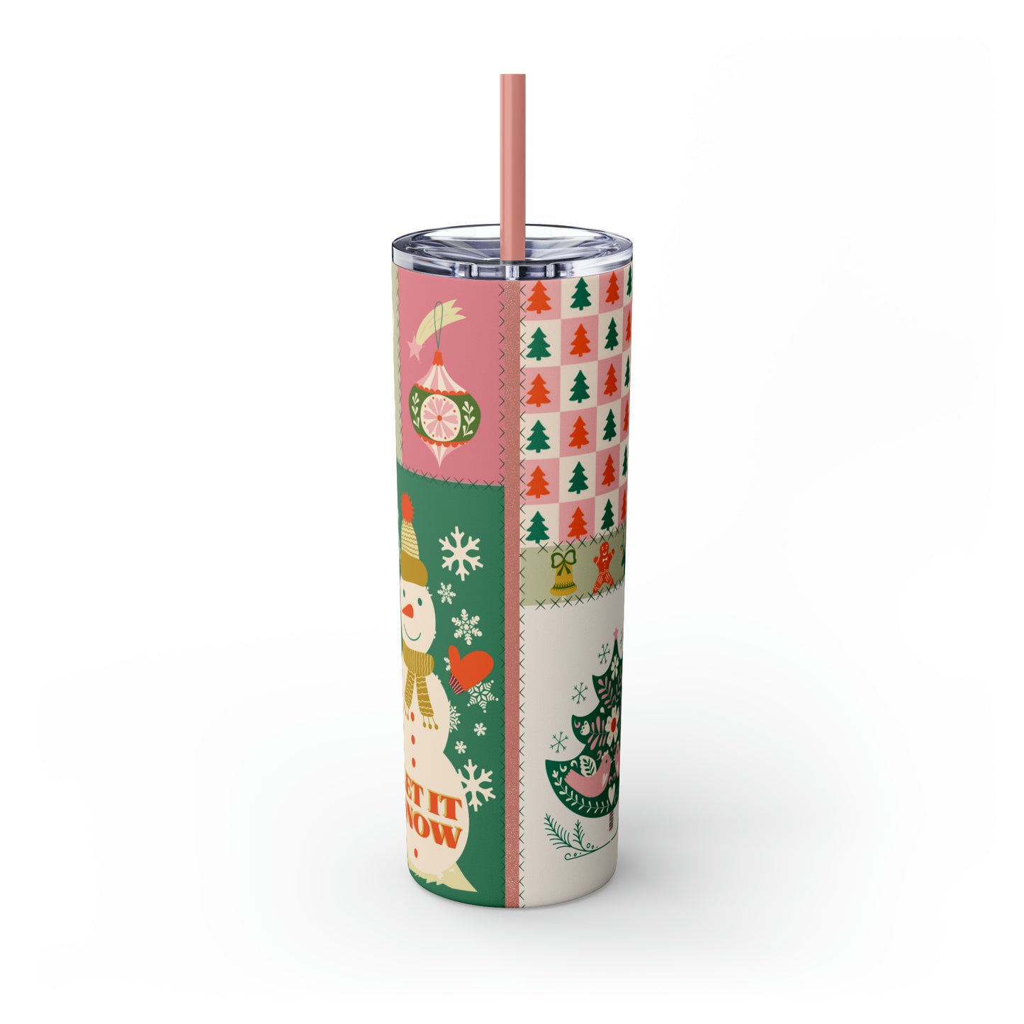 Boho Christmas Printed Holiday Skinny Tumbler with Straw, 20oz