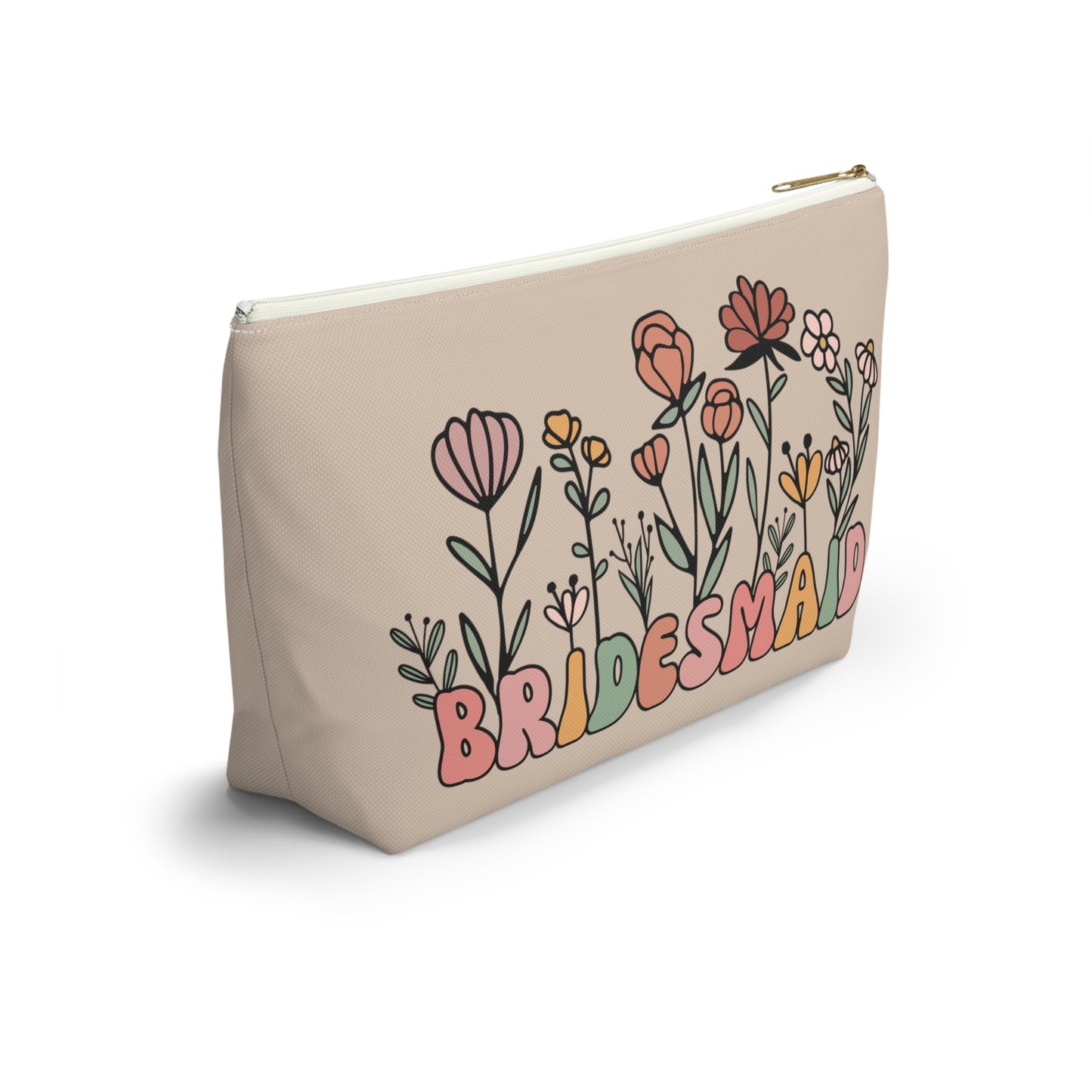 Retro Boho Bridesmaid Floral Print Design Accessory Pouch w T-bottom
