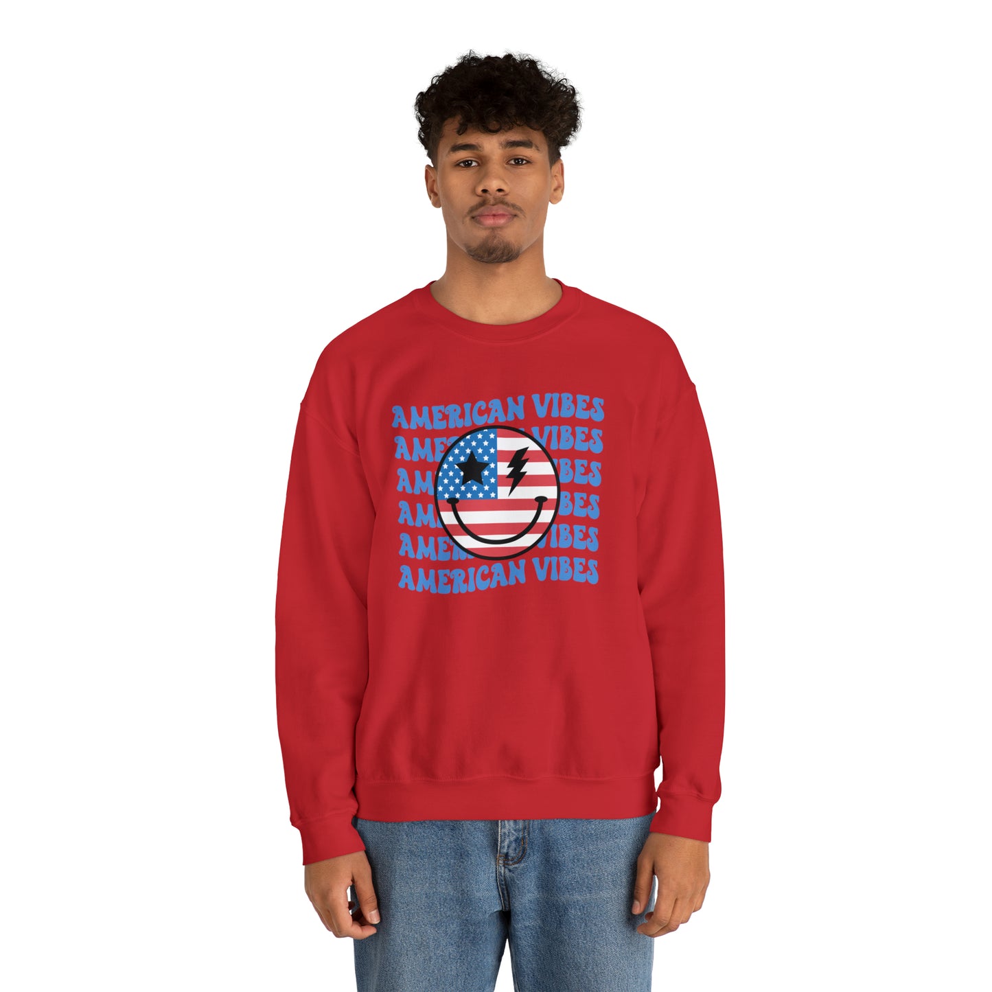 USA American Vibes Flag Smiley Face Heavy Blend™ Crewneck Sweatshirt