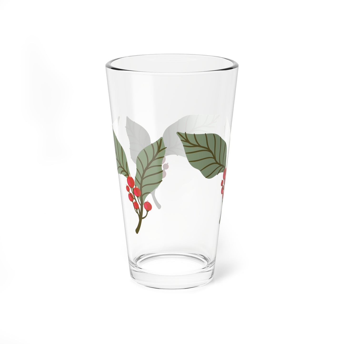 Holly Berry Christmas Holiday Mixing Glass, 16oz