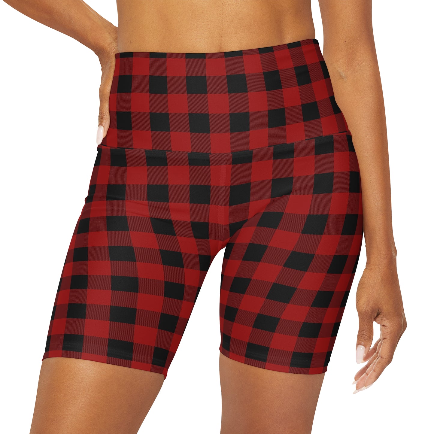 Red and Black Buffalo Print Yoga Shorts