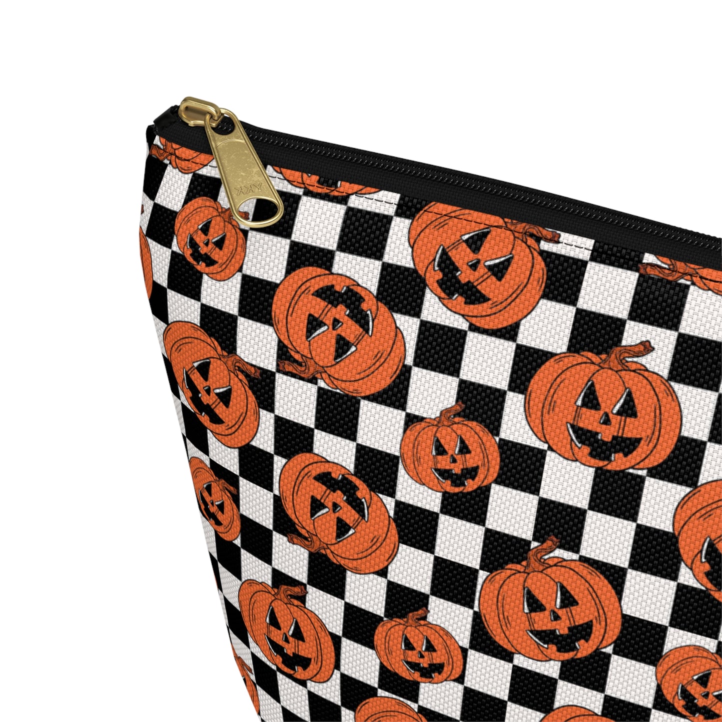 Jack-O-Lantern Pumpkin Checkerboard Halloween Accessory Pouch w T-bottom