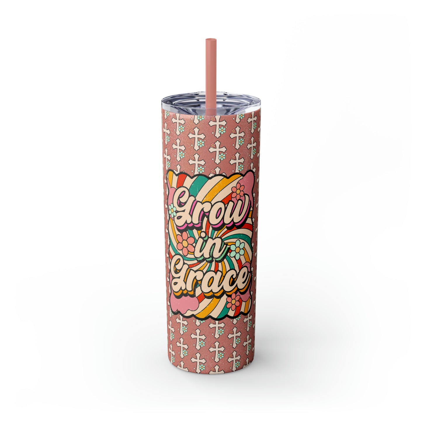 Grow in Grace with Daisy Crosses Christian Skinny Tumbler with Straw, 20oz