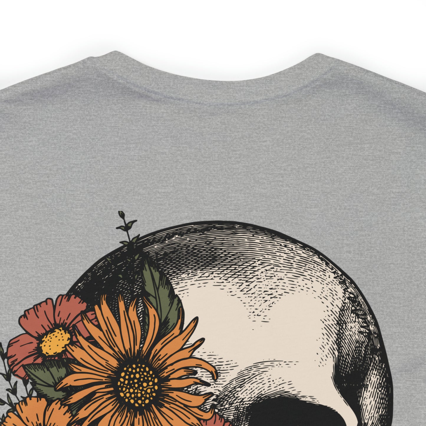 Floral Skeleton Head Front and Back Design T-Shirt