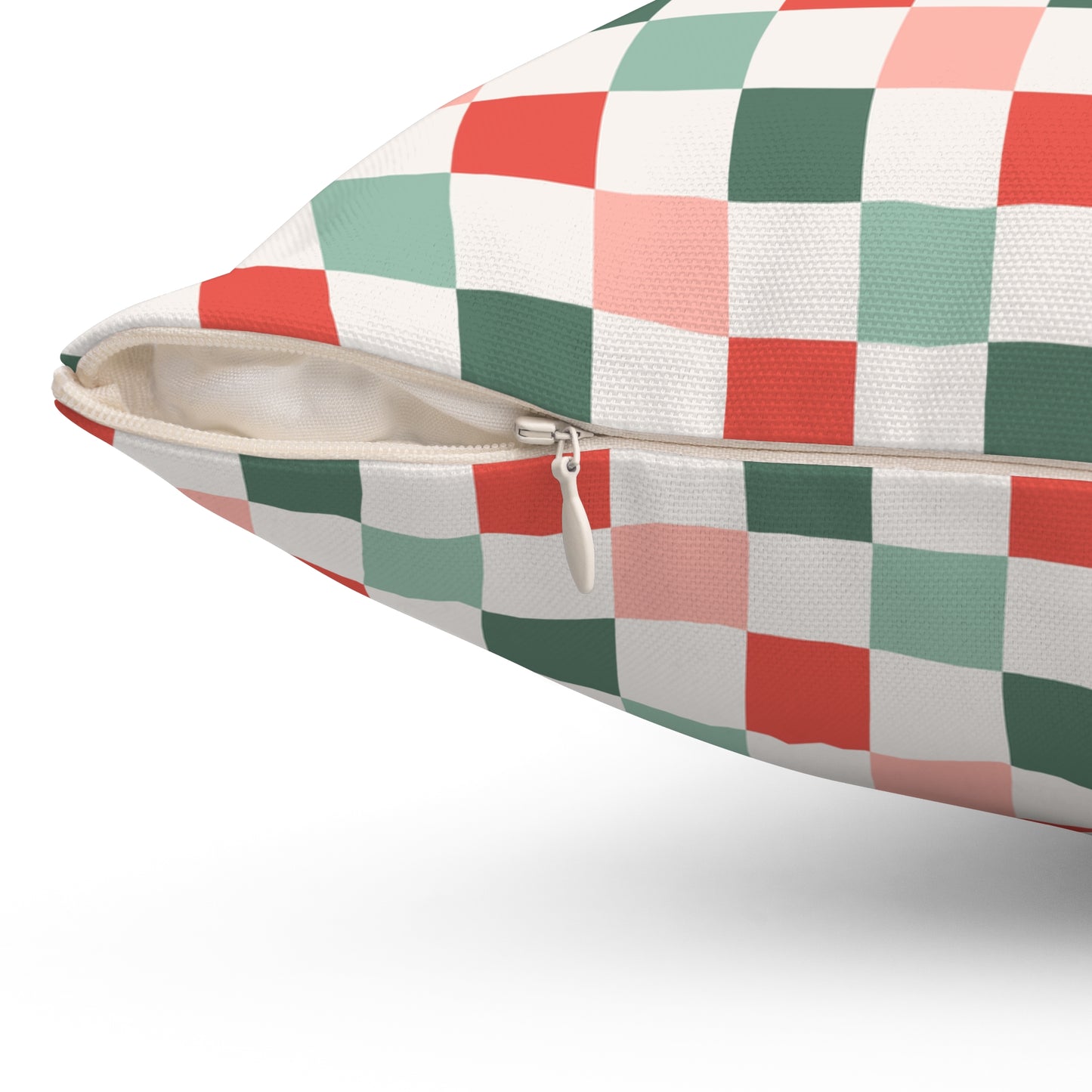 Boho Christmas Checkerboard / Holiday Polyester Square Pillow