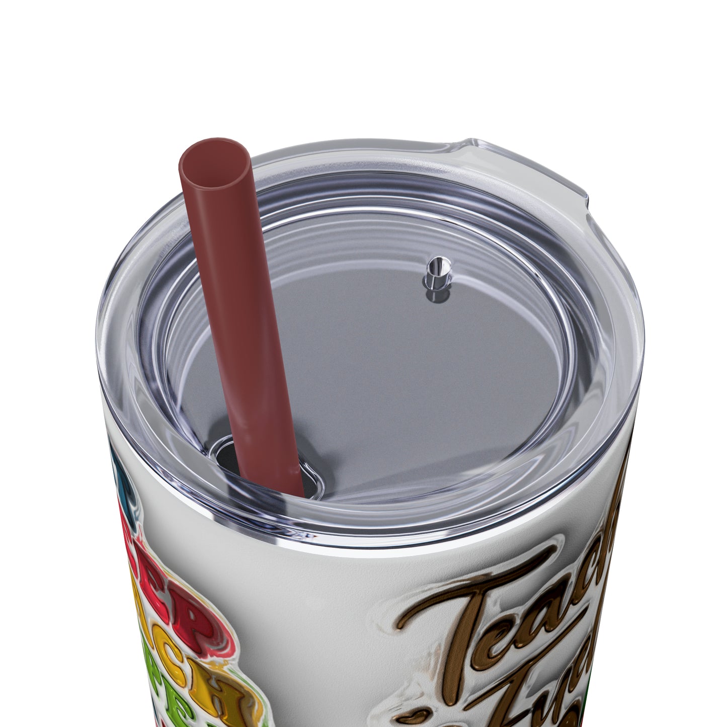 A+ Teacher Quotes Collage Skinny Tumbler with Straw, 20oz