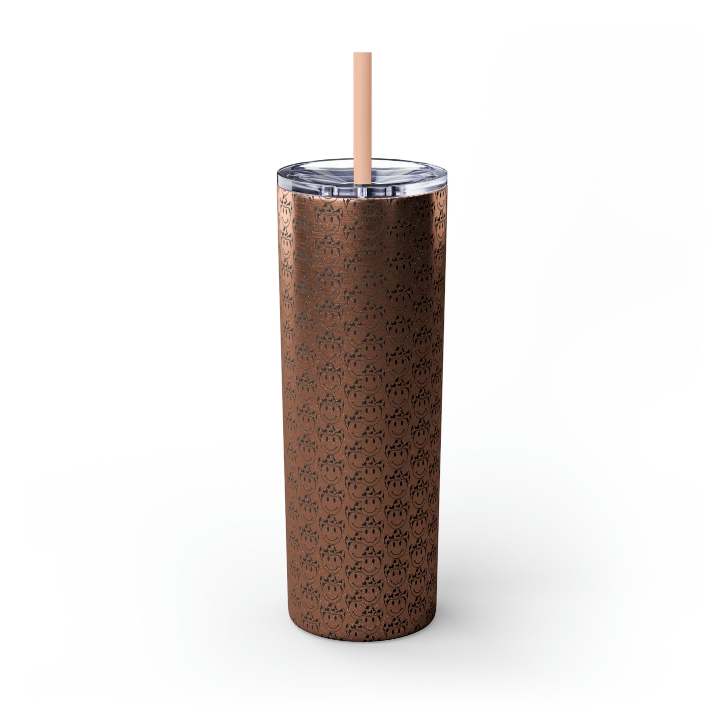 Howdy Howdy Howdy Smiley Face with Cowboy Hat Skinny Tumbler with Straw, 20oz