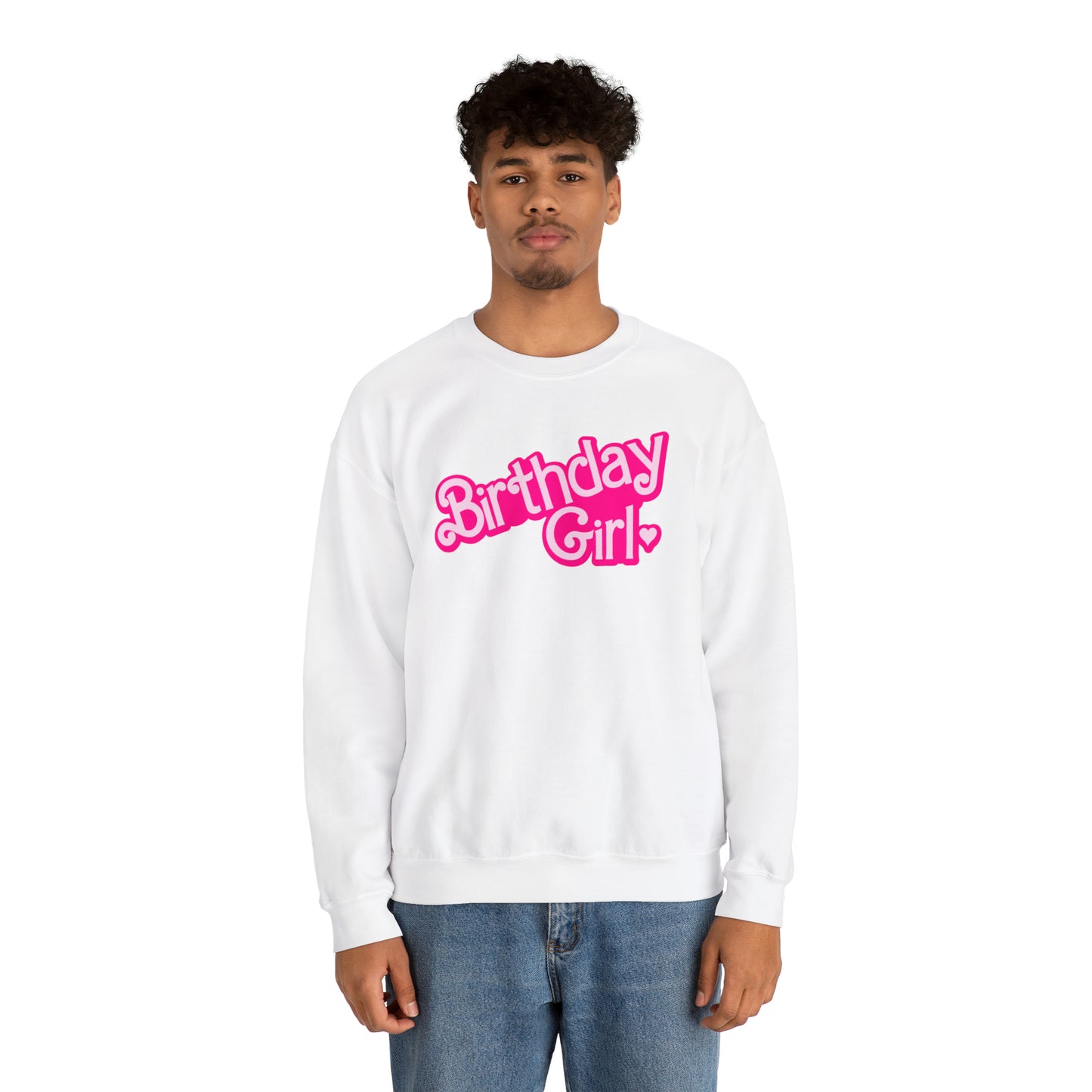 Birthday Girl with Hot Pink Barbie Font Heavy Blend™ Crewneck Sweatshirt