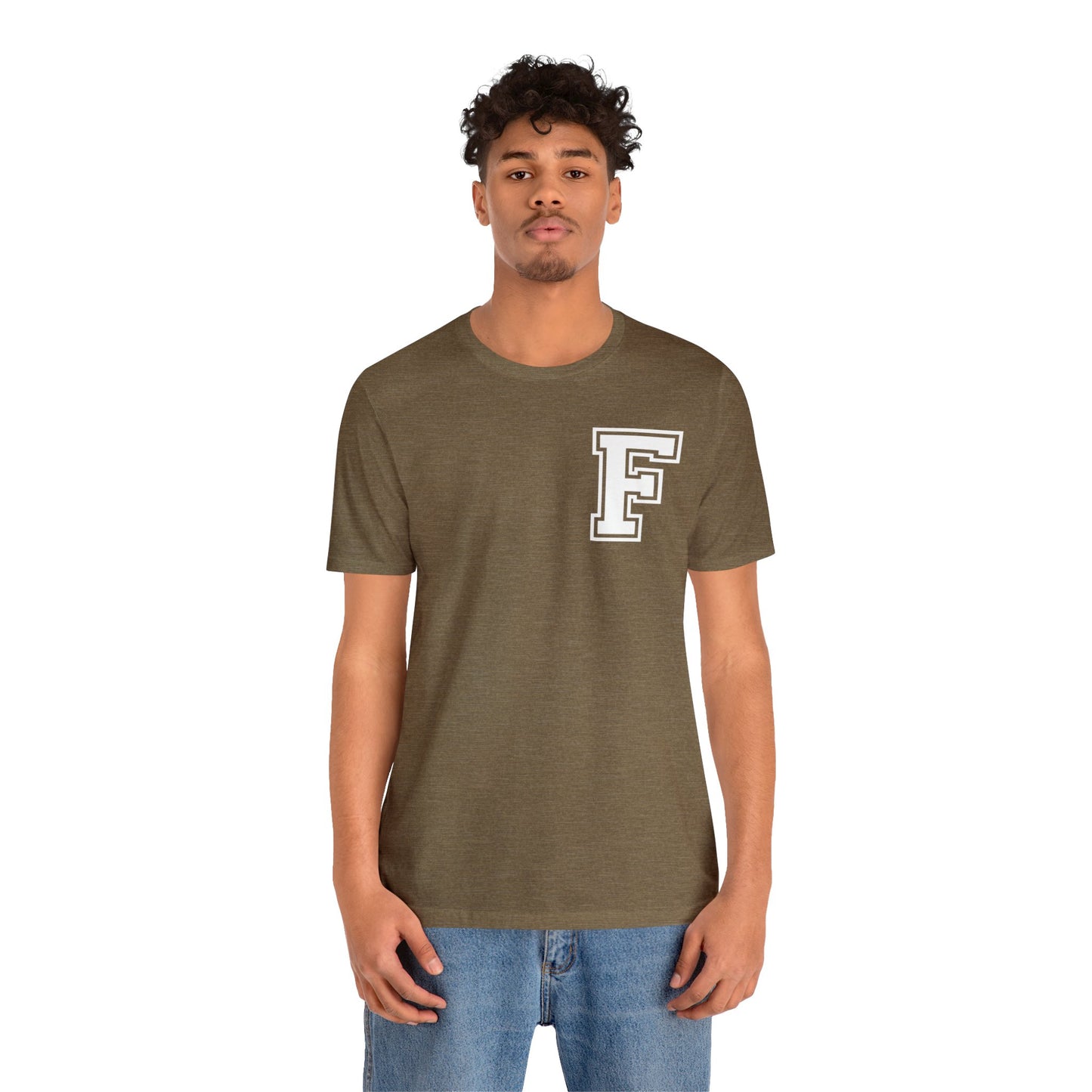 Front and Back Design - Varsity F Vertical Freeburg Midgets Logo Bella Jersey Short Sleeve Tee (Unisex)