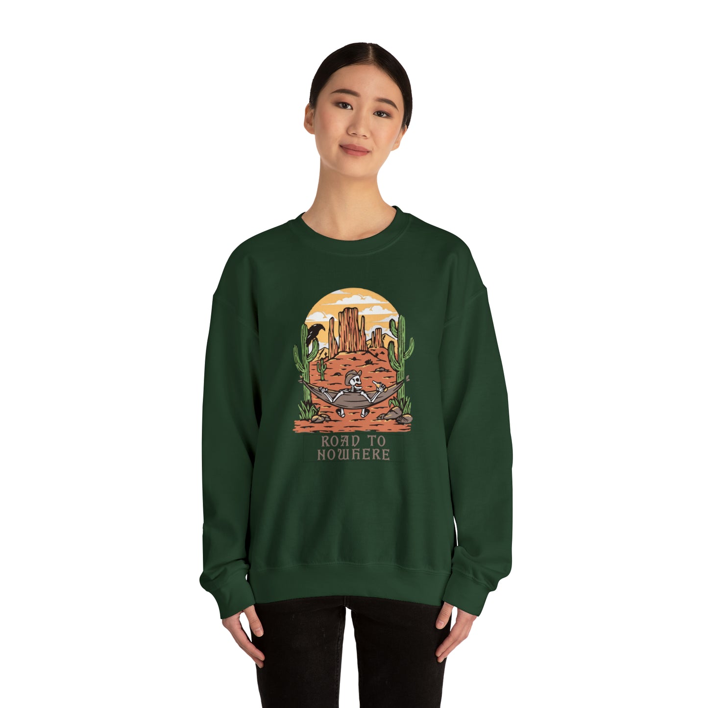 Road to Nowhere Skeleton Fall Halloween Retro Warm Colored Unisex Heavy Blend™ Crewneck Sweatshirt