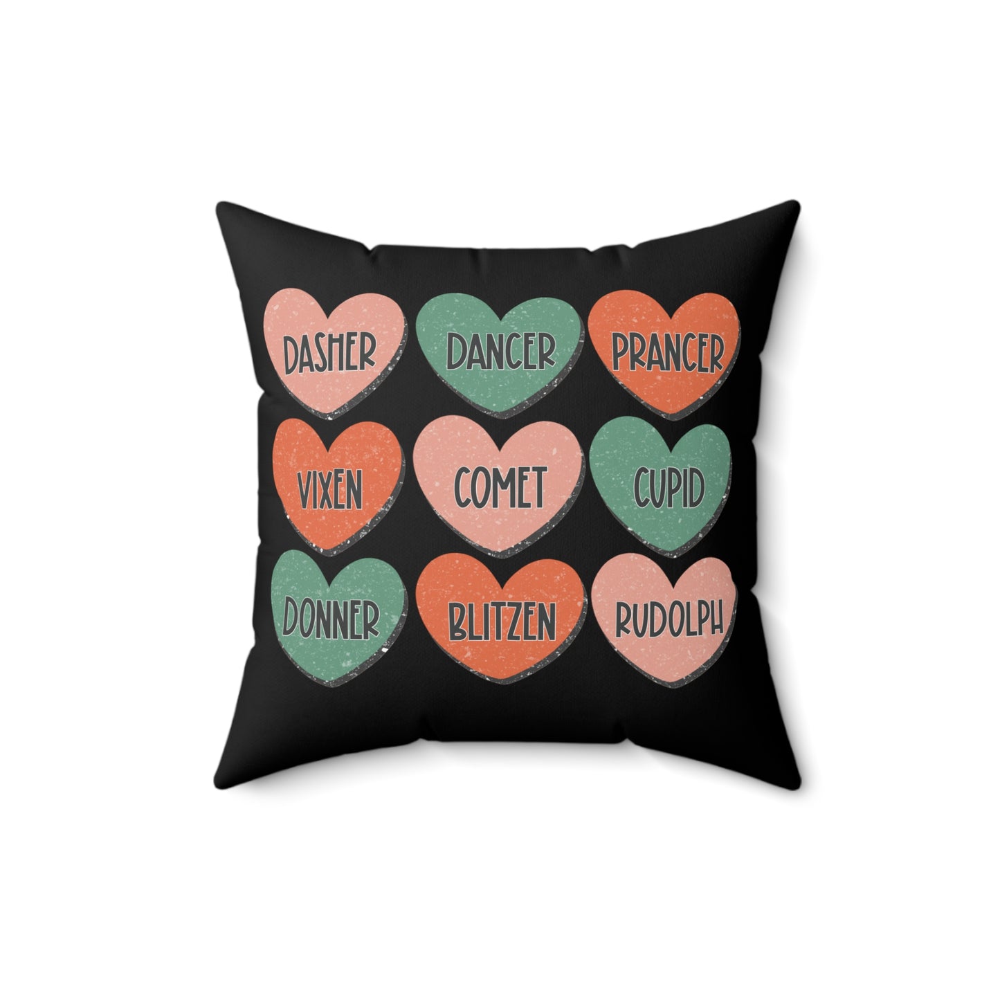 Santa's Reindeer Hearts Christmas/ Holiday Polyester Square Pillow