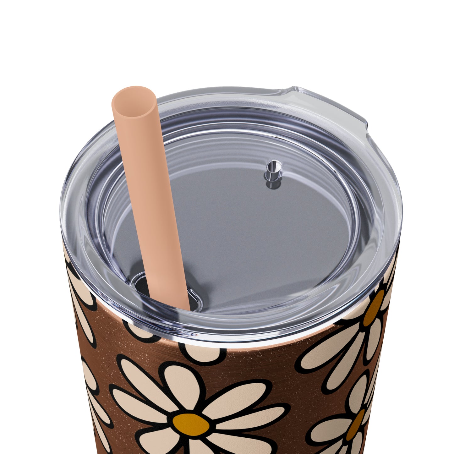 Peach Daisy Print Skinny Tumbler with Straw, 20oz
