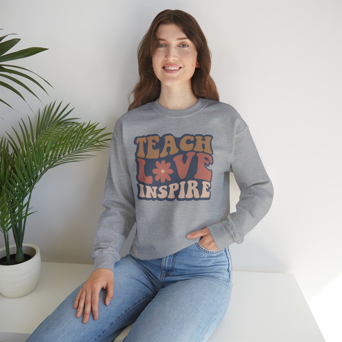 Vintage Retro Warm Colored Teach Love Inspire Unisex Heavy Blend™ Crewneck Sweatshirt