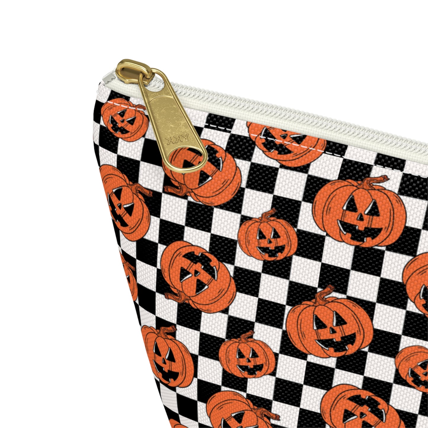 Jack-O-Lantern Pumpkin Checkerboard Halloween Accessory Pouch w T-bottom