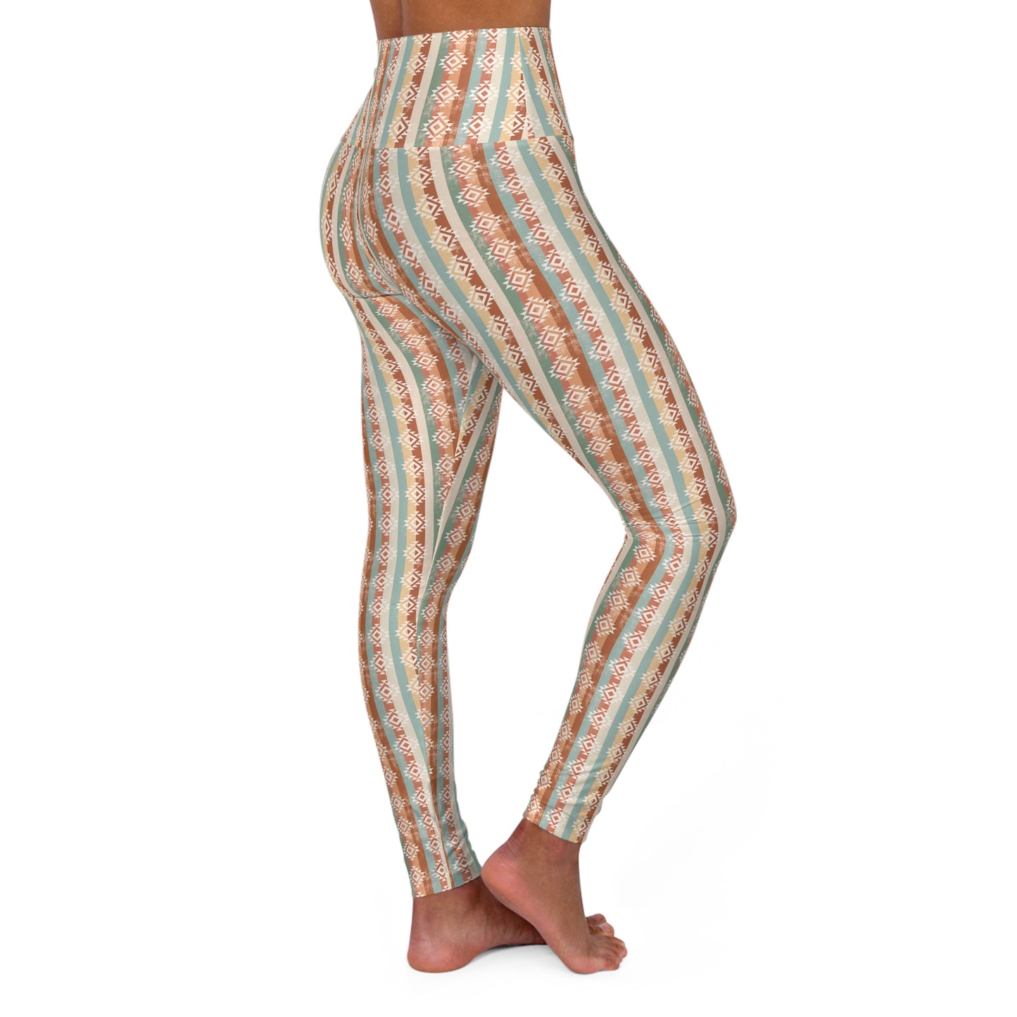 Aztec Brown Boho High Waisted White Yoga Leggings