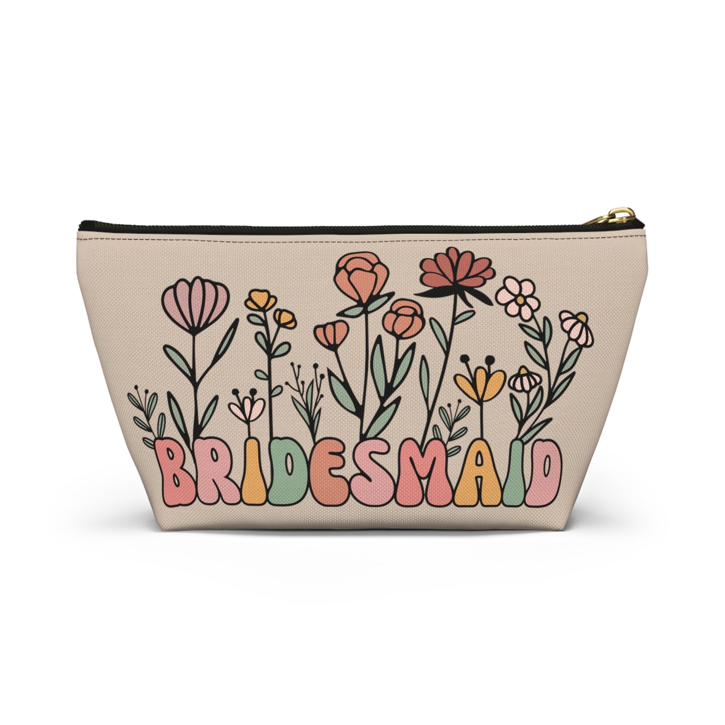 Retro Boho Bridesmaid Floral Print Design Accessory Pouch w T-bottom