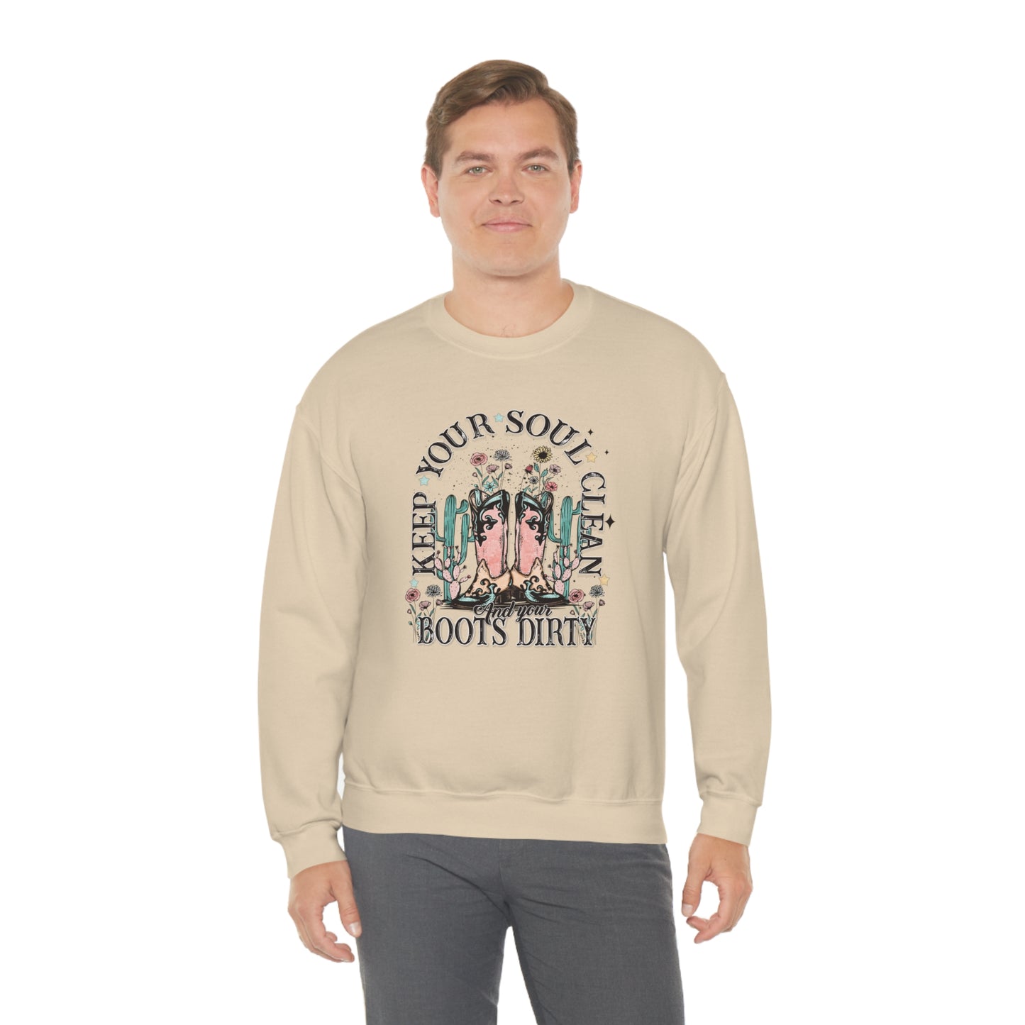 "Keep Your Soul Clean and Your Boots Dirty" - Unisex Heavy Blend™ Crewneck Sweatshirt