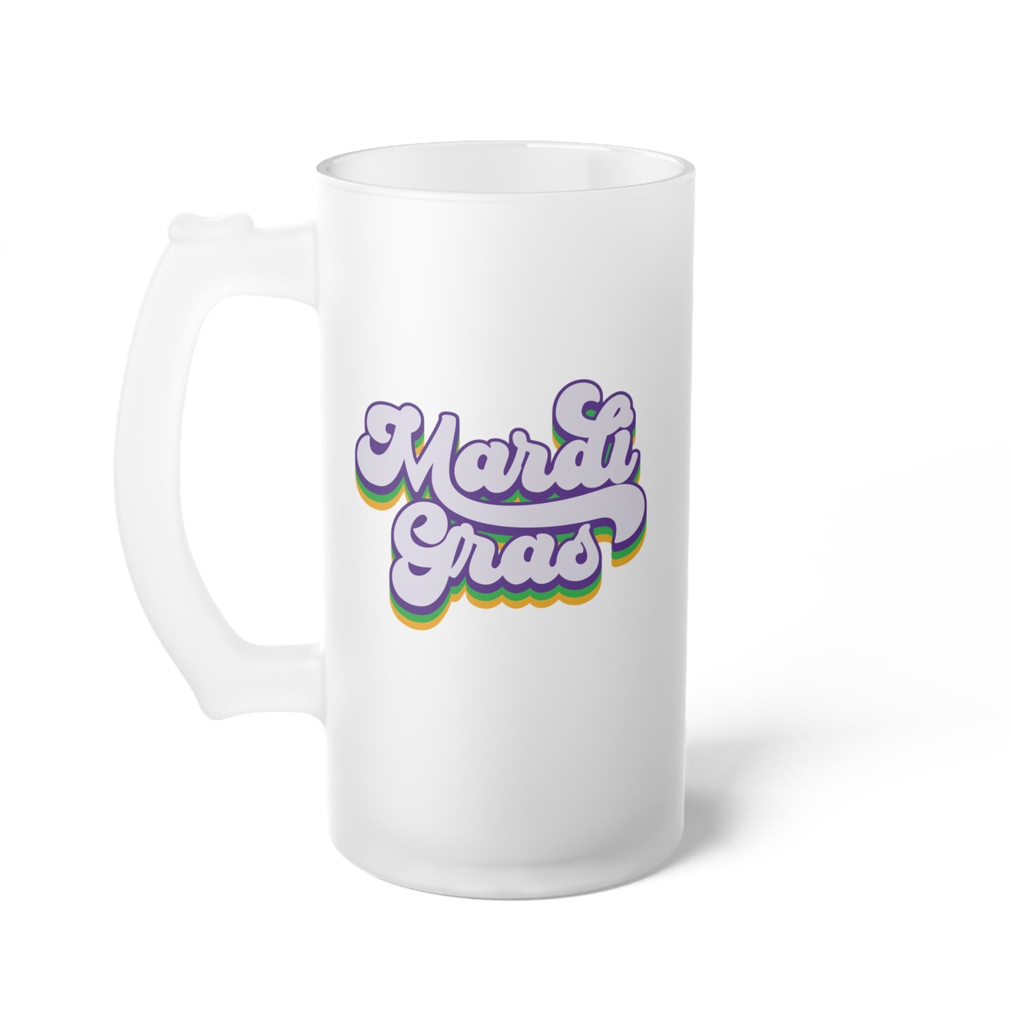 Mardi Gras Layered Rainbow Frosted Glass Beer Mug