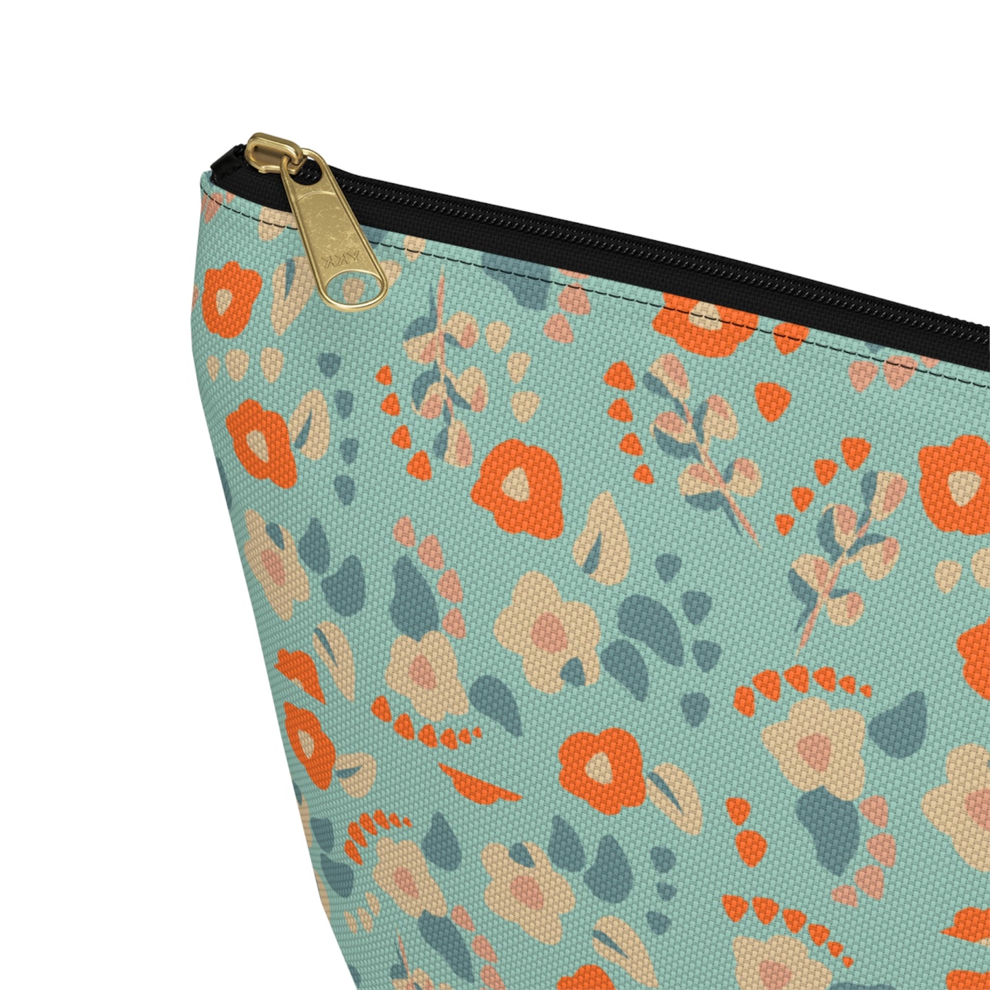 Orange Floral Print Design  Accessory Pouch w T-bottom