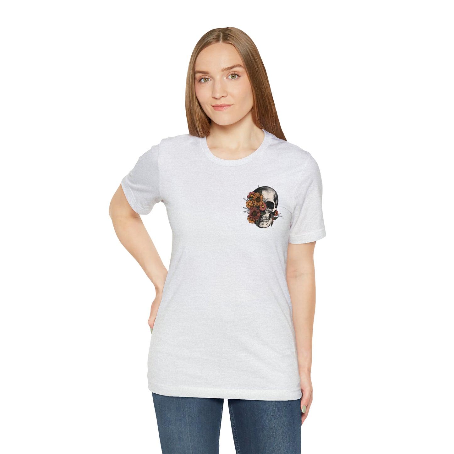 Floral Skeleton Head Front and Back Design T-Shirt