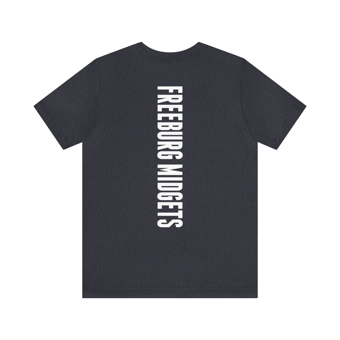 Front and Back Design - Varsity F Vertical Freeburg Midgets Logo Bella Jersey Short Sleeve Tee (Unisex)