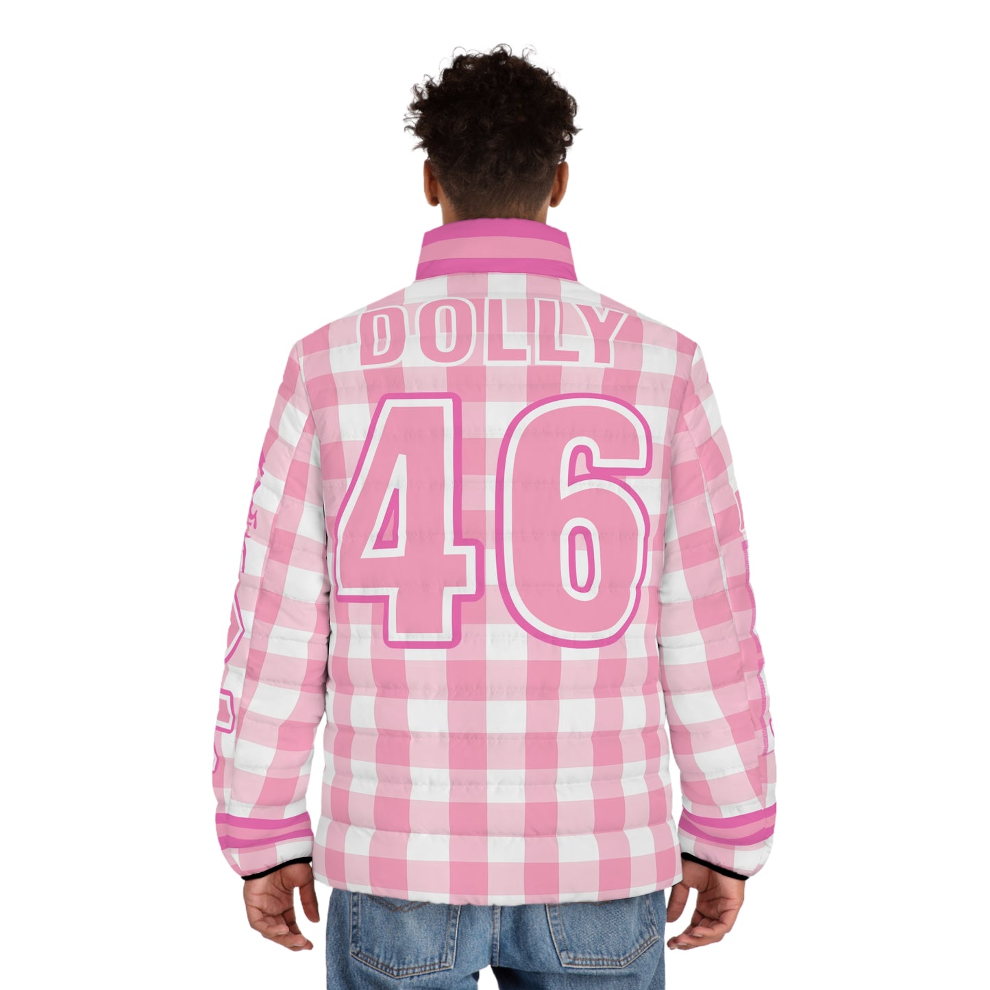 Dolly 46 Pink Checkerboard Game Day Men's Puffer Coat/ Jacket