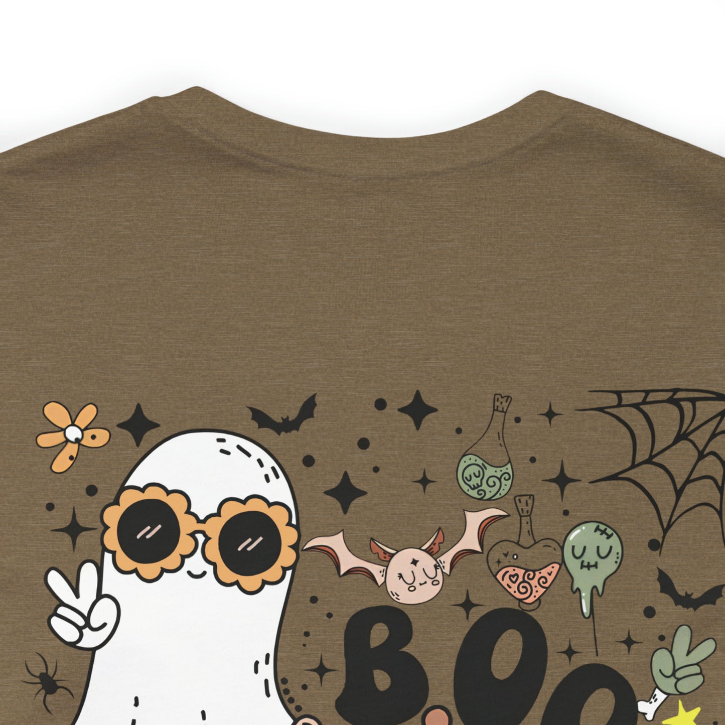 Halloween Peace Out Ghost on Front and Halloween Fun on Back T-Shirt (Front and Back Shirt Design)