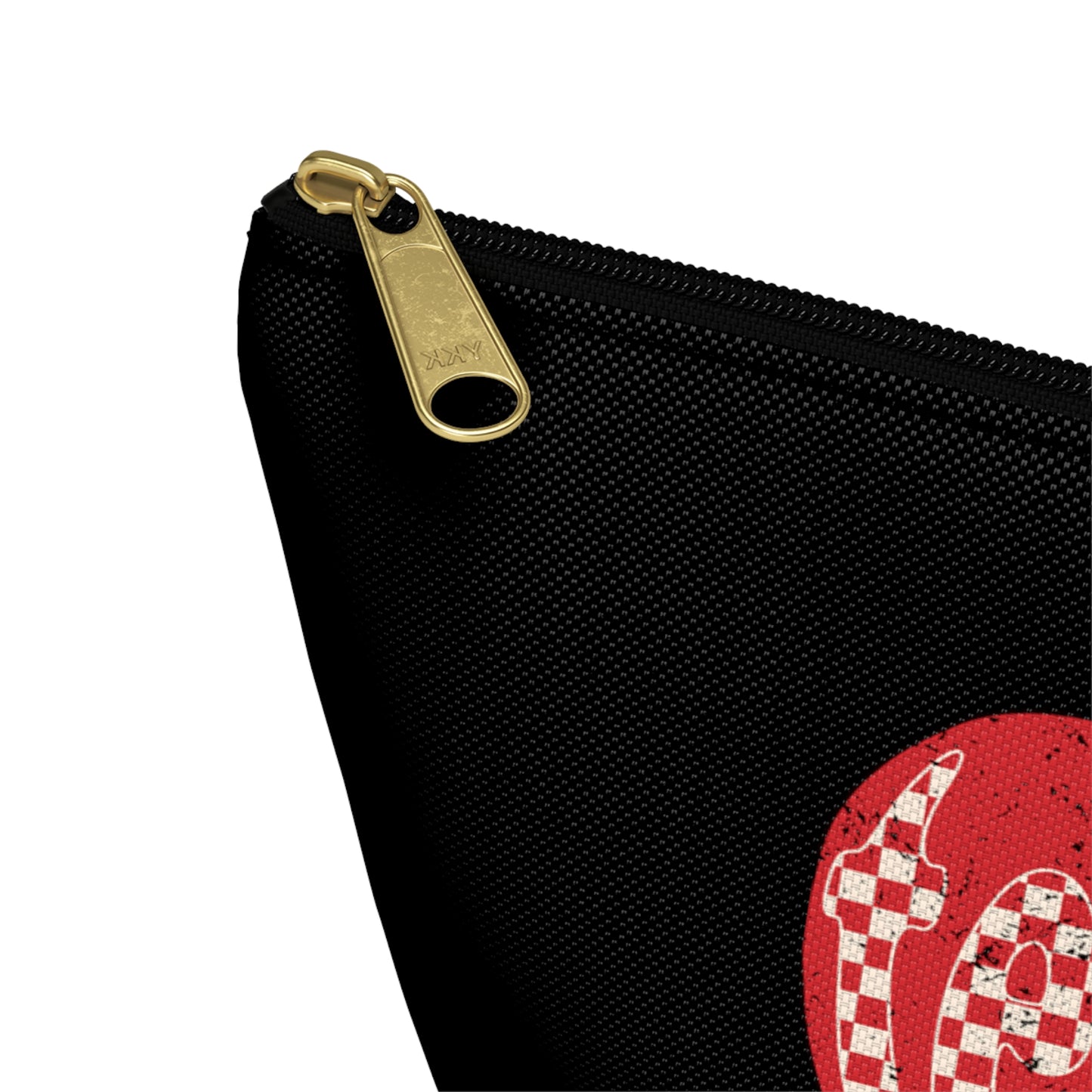 Distressed Teacher Checkered Apple Print Design Accessory Pouch w T-bottom - Black