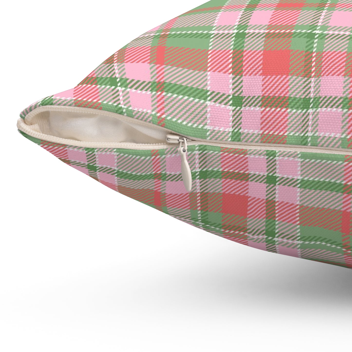 Christmas Pink Plaid/ Holiday Polyester Square Pillow