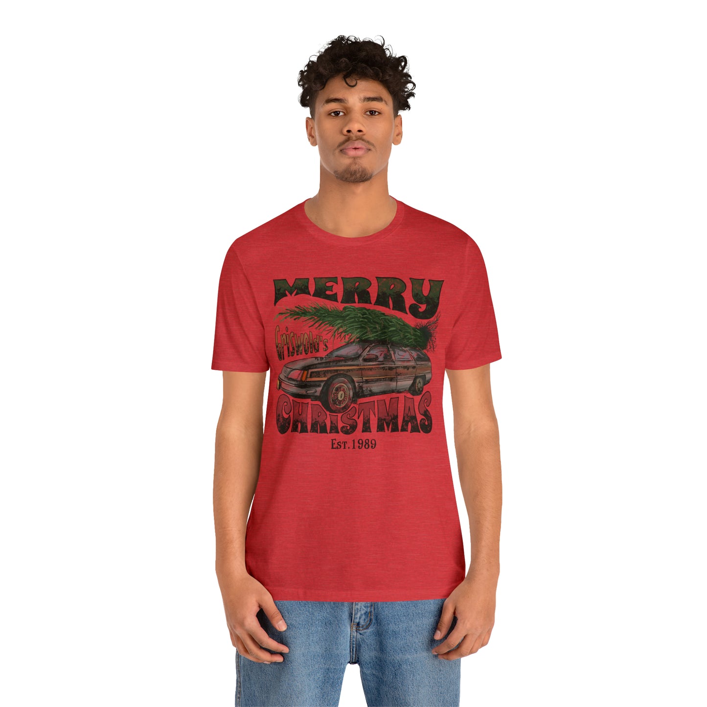 Distressed Griswold's Christmas Tree Station Wagon Holiday Bella Jersey Short Sleeve Tee (Unisex)