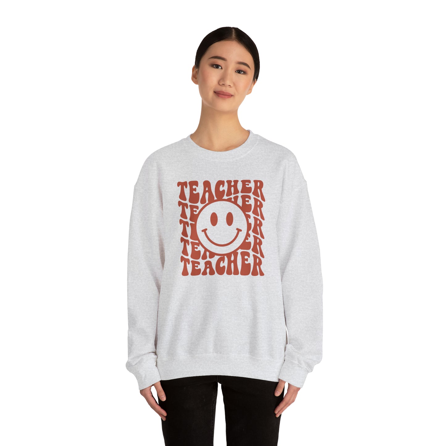 Retro Rust Colored Teacher with Smiley Face Unisex Heavy Blend™ Crewneck Sweatshirt