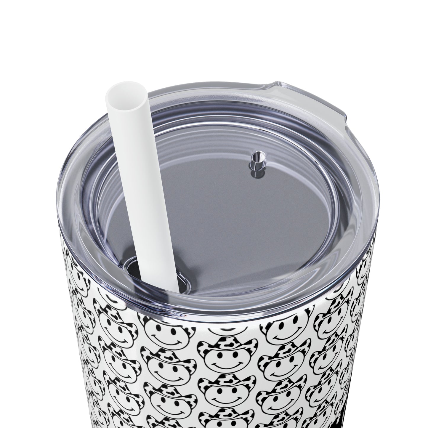 Howdy Howdy Howdy Smiley Face with Cowboy Hat Skinny Tumbler with Straw, 20oz