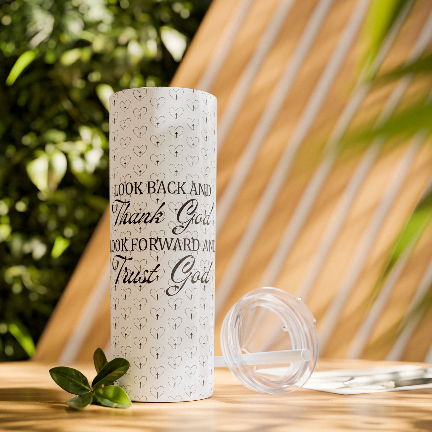 Look Back and Thank God Look Forward and Trust God Christian Skinny Tumbler with Straw, 20oz