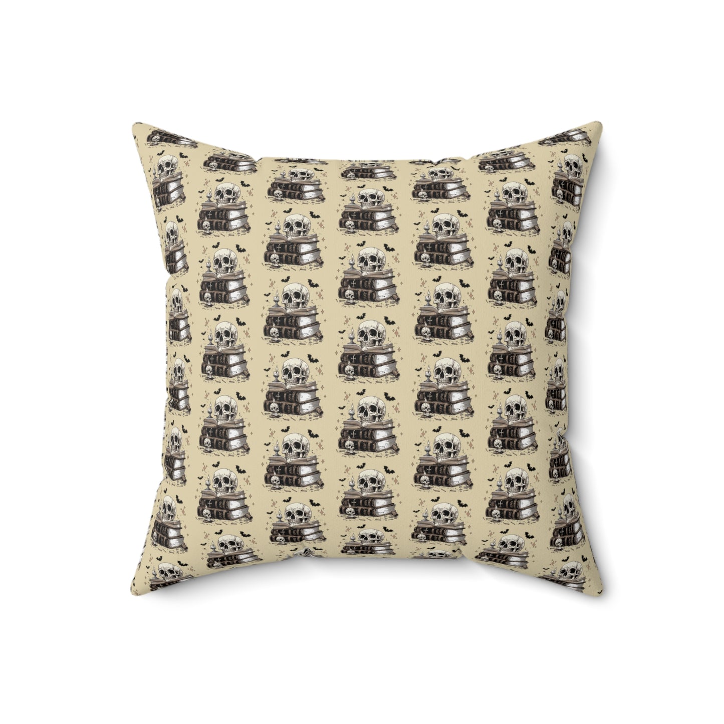 Creepy Skeleton Book Stack Pattern Fall/ Halloween Spun Polyester Square Pillow