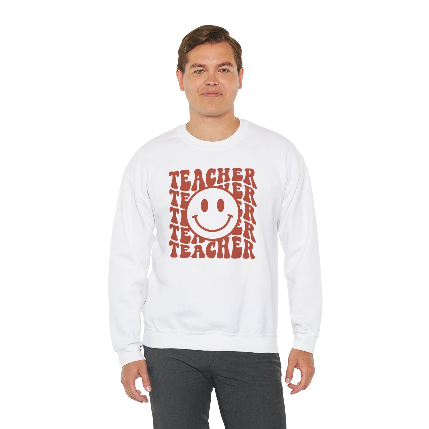 Retro Rust Colored Teacher with Smiley Face Unisex Heavy Blend™ Crewneck Sweatshirt