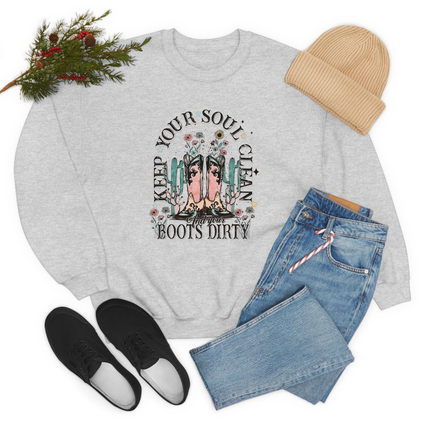 "Keep Your Soul Clean and Your Boots Dirty" - Unisex Heavy Blend™ Crewneck Sweatshirt
